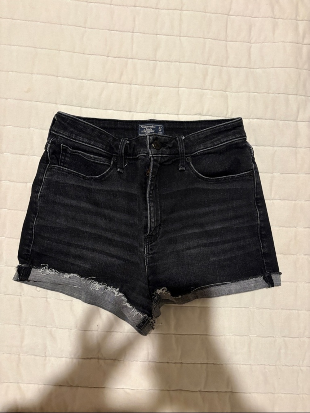 Abercrombie & Fitch Black Frayed-Hem Denim Shorts